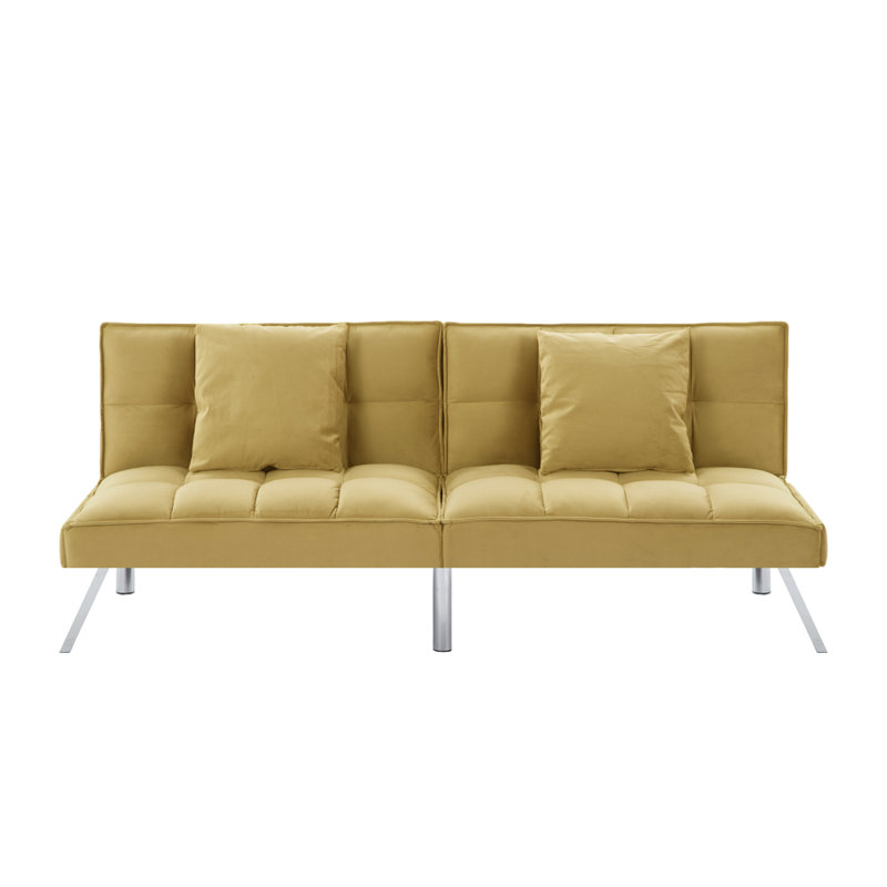 Futon Convertible Sofa Bed with Metal Legs, Olive Velvet
