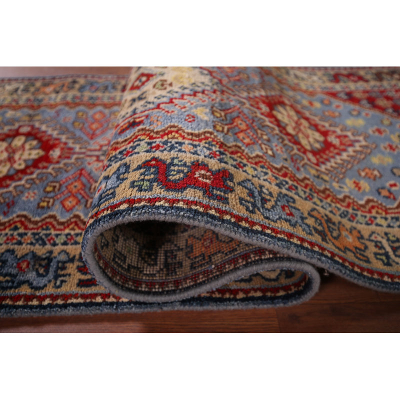 Tapis de couloir oriental bleu clair Kazak 3 x 8