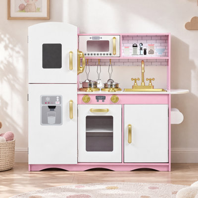 Wooden Kids Play Kitchen, Toy Kitchen Playset for Toddler, Pretend Oven, Microwave, Realistic Kitchen Sets for Boys Girls Age 3+