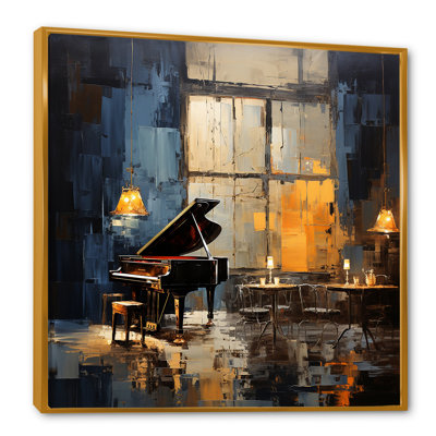 Jaune et gris Grand Piano Jazz Cafe IV - Piano, art mural