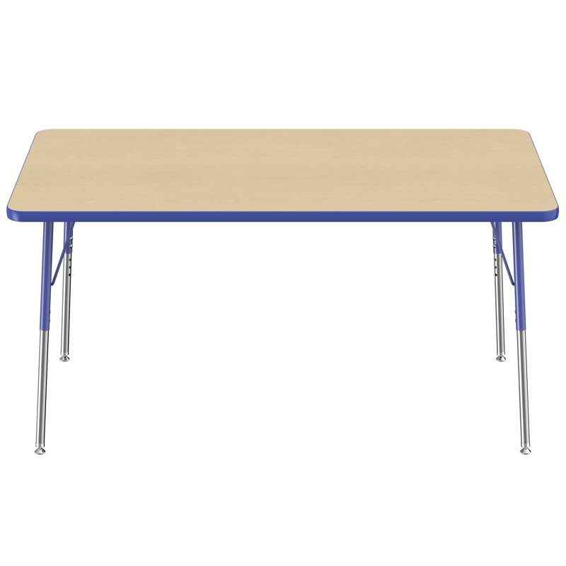 Table d'activité rectangulaire à hauteur réglable en forme de T, Érable / Bleu, Roulement pivotant standard, 36 po x 60 po