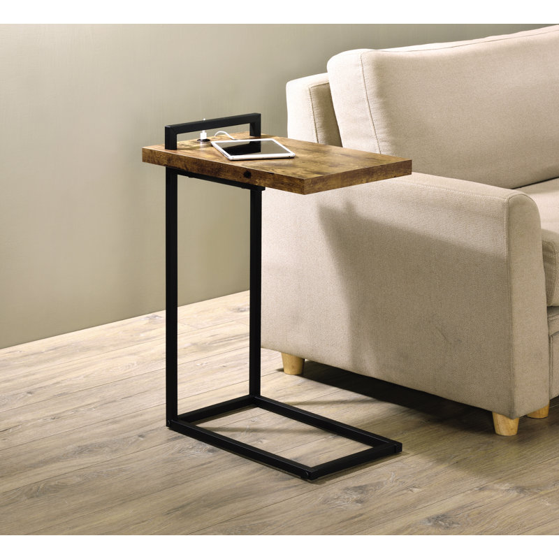 Table d'appoint Maxwell en forme de C avec port de charge USB, Muscade antique, Noir