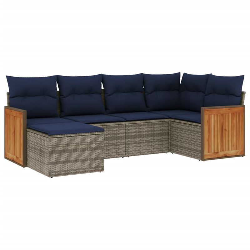 Ensemble de canapé de patio 7 pièces avec coussins en rotin de polyester noir