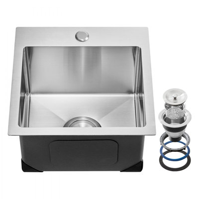 Barre d'évier de cuisine 15 po à cuve simple en acier inoxydable