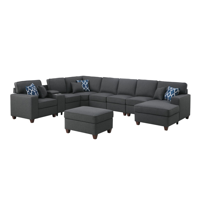 Canapé modulaire rembourré 9 pièces avec canapé Modern Eric, Gris foncé
