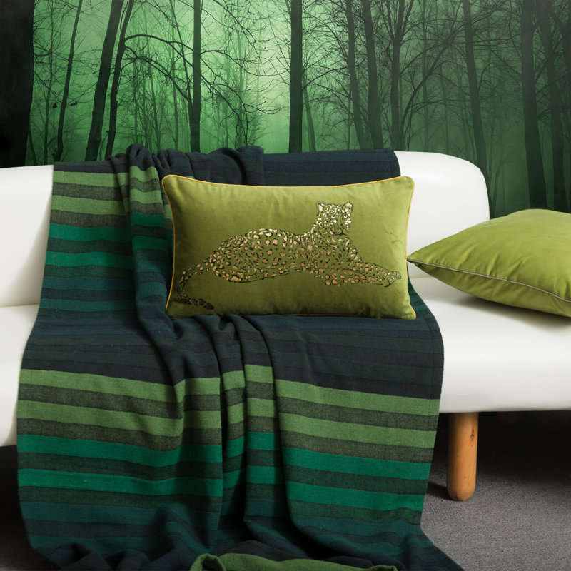 Decorative Leopard Throw Pillow Cover Velvet Animal Print Design, Green