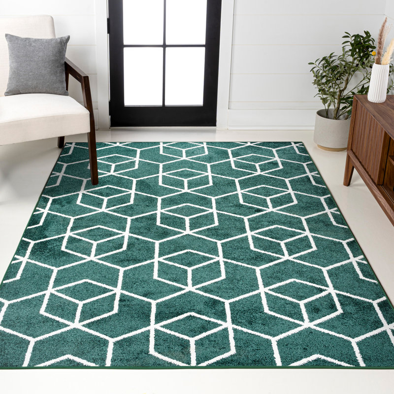 Tapis vert / blanc Mashawna, Rectangulaire 3 pi x 5 pi