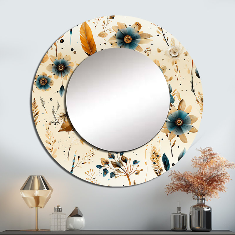 Motif rustique bohème rustique - miroir mural décoratif floral, 29 po x 29 po, Rond