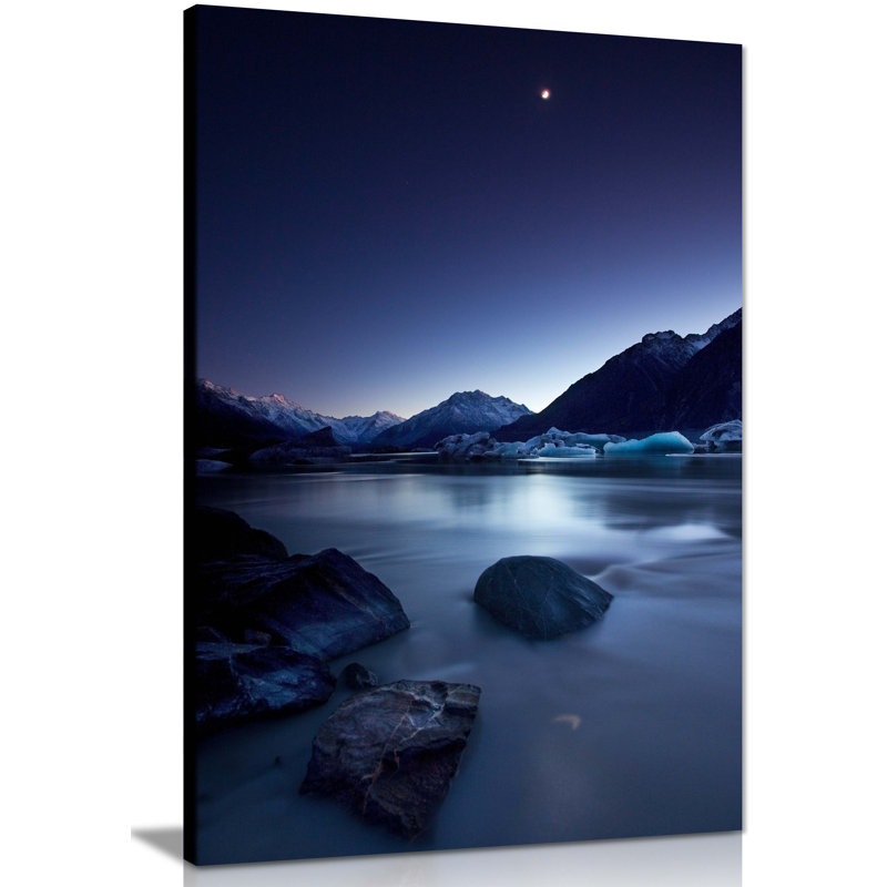 Blue Night Sky And Moon Over The River Artistic - Wrapped Canvas Print, 31cm H x 20cm W