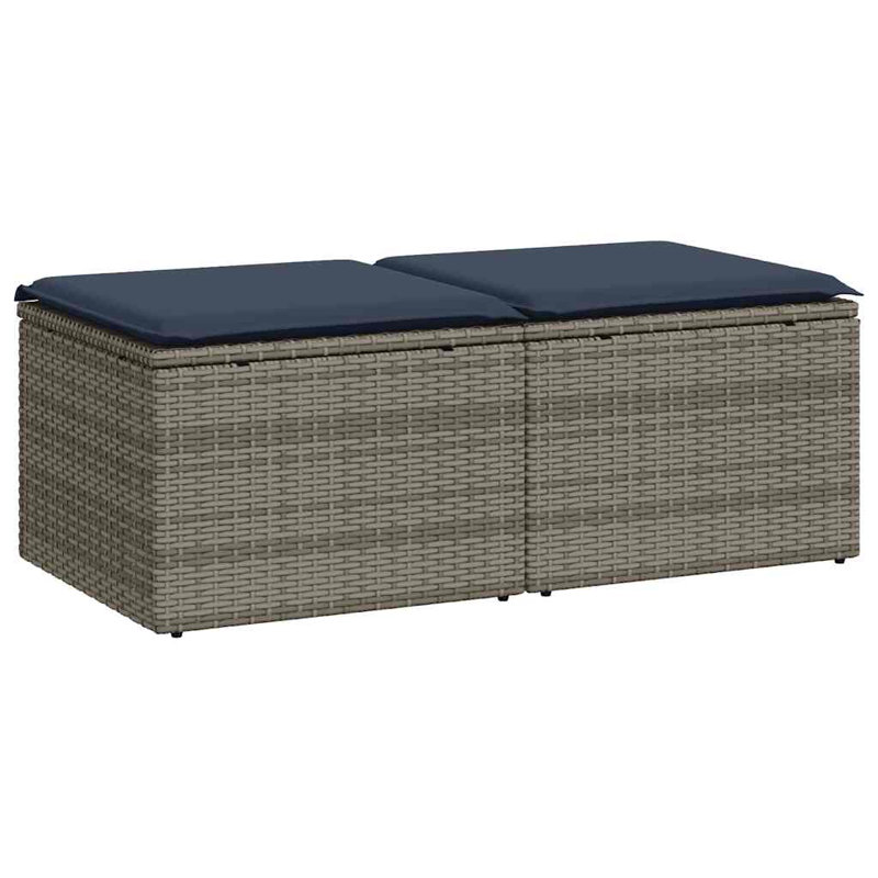 Ebern Designs 2 Piece Patio Sofa Set With Cushions Black Poly Rattan Acacia, Grey, Navy Blue
