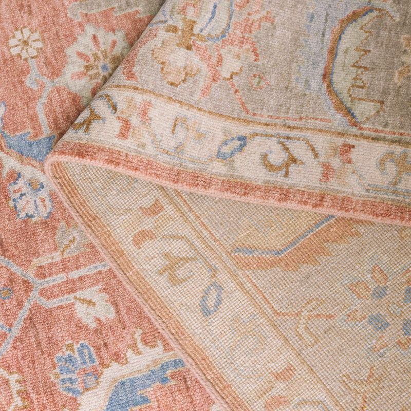 Rectangle Oriental Hand-Knotted Wool/Cotton Area Rug in Beige/Orange, Rectangle 6" x 9"