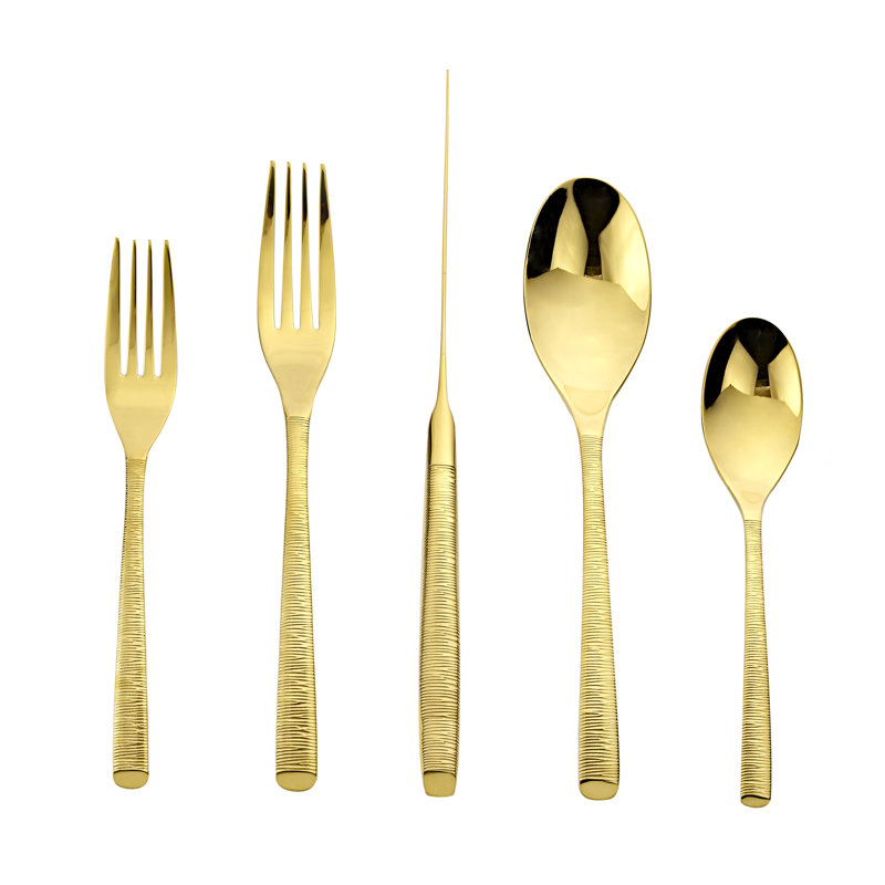 Birchwood 18/10 Stainless Steel 45 Piece Set, Service For 8 With Hostess Set, Gold