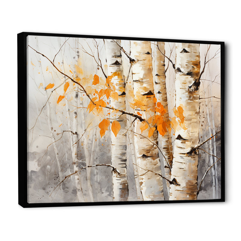«Orange Brich Wood In Winter», reproduction sur toile, Cadre flottant noir, H 24 po x l 32 po x P 1 po