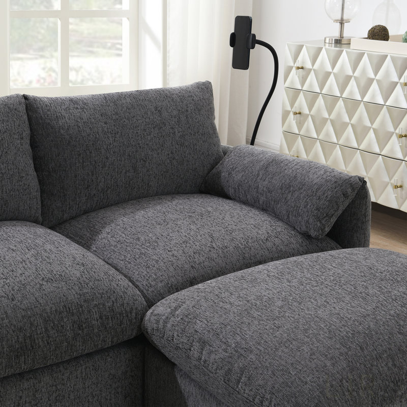 96.5'' L-Shaped Sectional Sofa With Storage Ottoman, Adjustable Phone Holder, USB Charger, And Padded Armrests For Comfortable Living