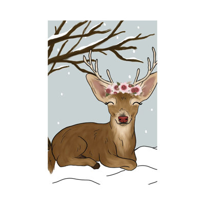 Christmas Reindeer 1 Piece Wrapped Canvas Painting