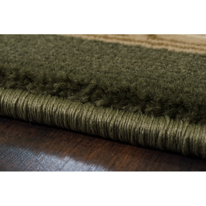 Tapis décoratif de style oriental tissé à la machine de couleur verte Atterbury, Rectangle 7 pi 10 po x 10 pi 10 po