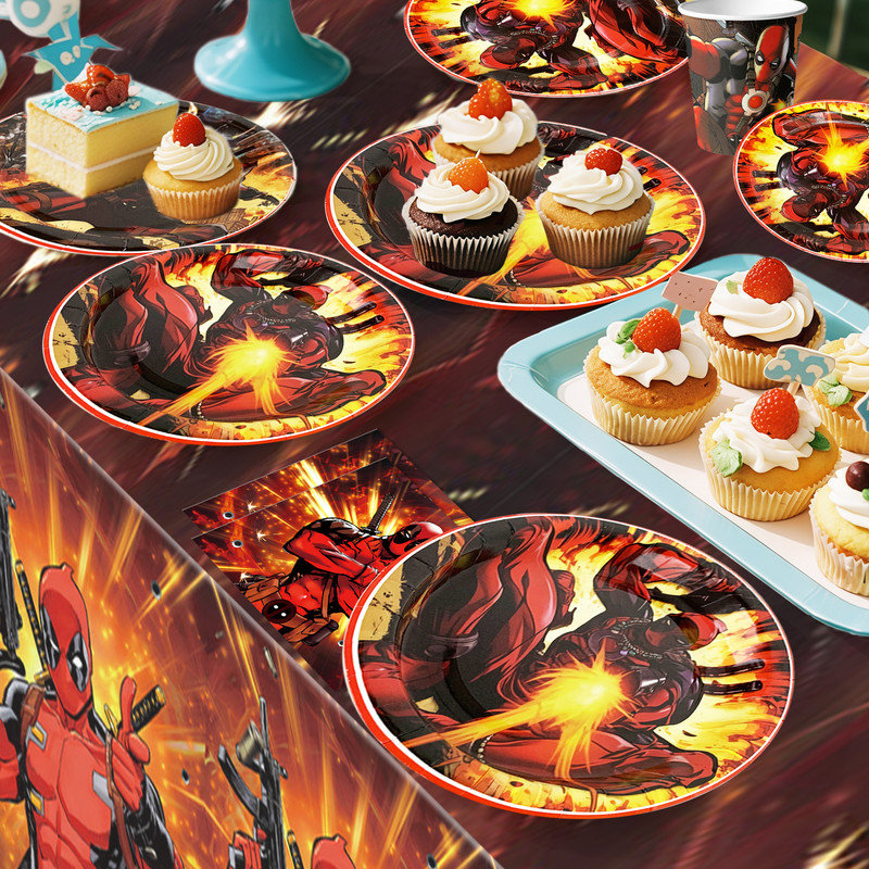Deadpool Party Tableware,114Pcs Basketball Birthday Tableware Set