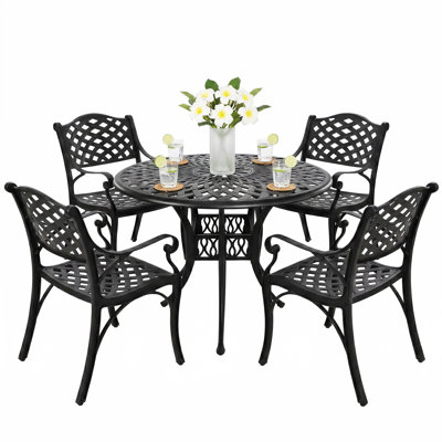 Cast Aluminum Outdoor Dining Set, Outdoor Table And Chairs Set Of 4, Patio Dining Set With 4 Chairs And 42" Round Table, Patio Conversation Set With 1