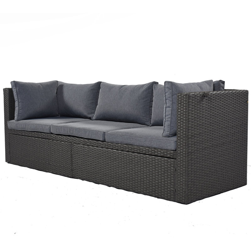 Lit de jour d'extérieur rectangulaire pour patio avec auvent rétractable, Gris