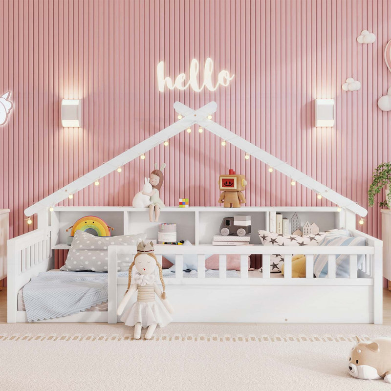 Lit sur pied avec lumière et rangement, Twin, White