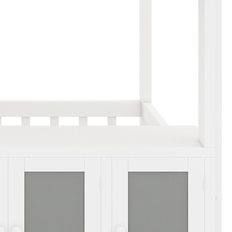 Lit mezzanine avec une maisonnette, éclairage à DEL et rangement pour les chambres d'enfants, Lit double, Blanc + gris