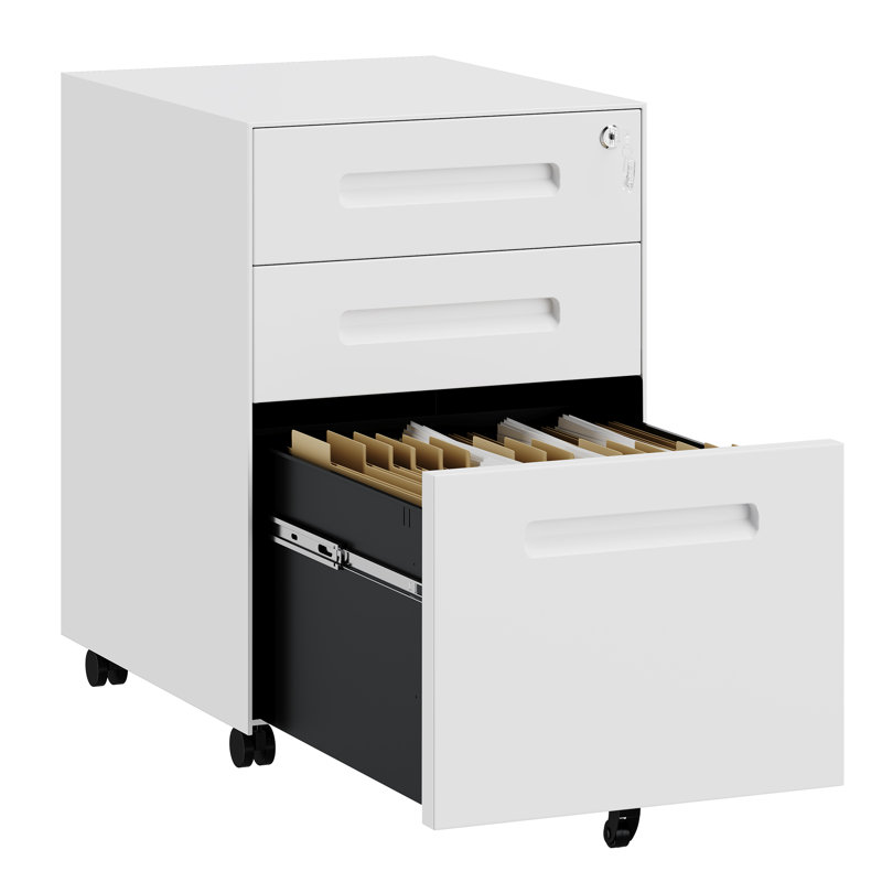 3 Drawer File Cabinet, Mobile File Cabinet with Lock on Wheels, Letter/Legal Size, Fully Assembled., White
