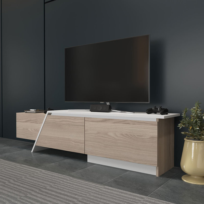 Meuble télé Bruce, blanc et Cordoba, 70,9 po x 11,8 po x 28,3 po Bruce | 100% panneau de particules enduit de mélamine, épaisseur: 0,7 pouce | Conception élégante et fonctionnelle pour le salon, finition durable et élégante