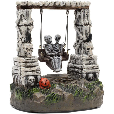 Halloween Swinging Skeleton Figure Decor, LED Village Swing Skeleton Halloween Figurine, Swing Moves Back And Forth