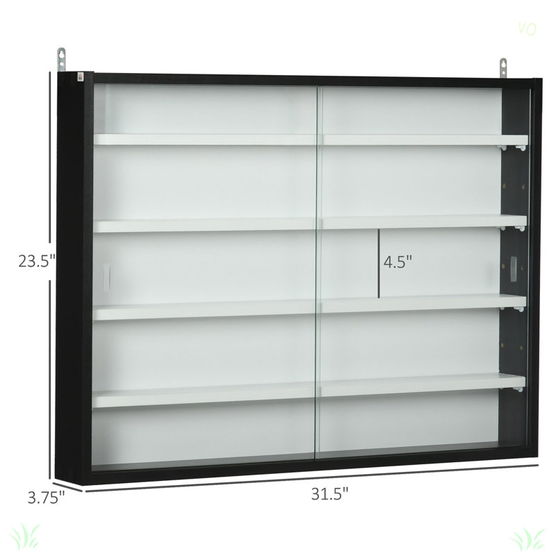 Vitrine à 5 niveaux, vitrine en verre avec 2 portes et tablettes réglables, fixation murale