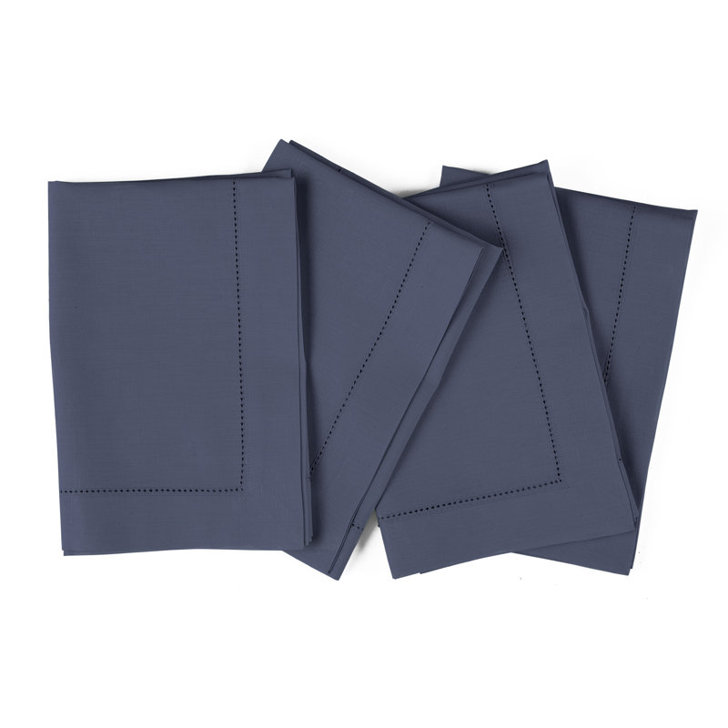 Cotton Linen Hemstitch Dinner Napkins, Cool Grey