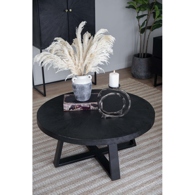 Table d'appoint ronde en bois, table de bout moderne à structure ouverte géométrique, H 18 po x l 39,5 po x P 39,5 po