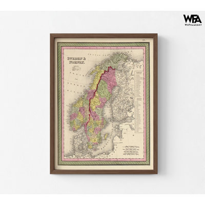 Suède et Norvège 1849, impression rétro de la Suède, carte de la Norvège, carte du vieux Continent, affiche de voyage, décoration murale européenne antique