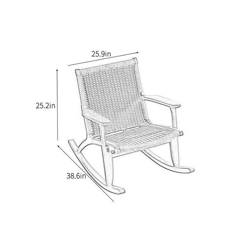 Chaise berçante en bois massif simple décontracté, Blanc cassé / brun foncé
