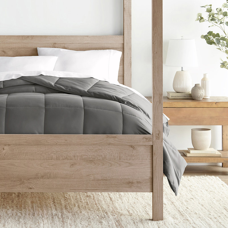 Comforter Solid Color Lightweight Microfiber All Season Down-Alternative Ultra Soft Bedding, Gray, Queen