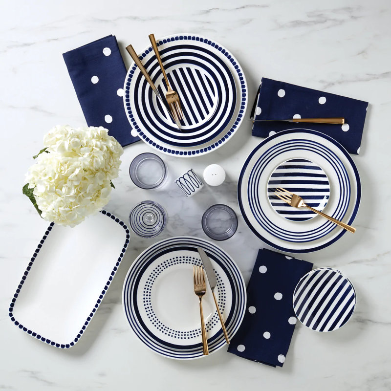Charlotte Street Porcelain Dinnerware Set, White/Blue