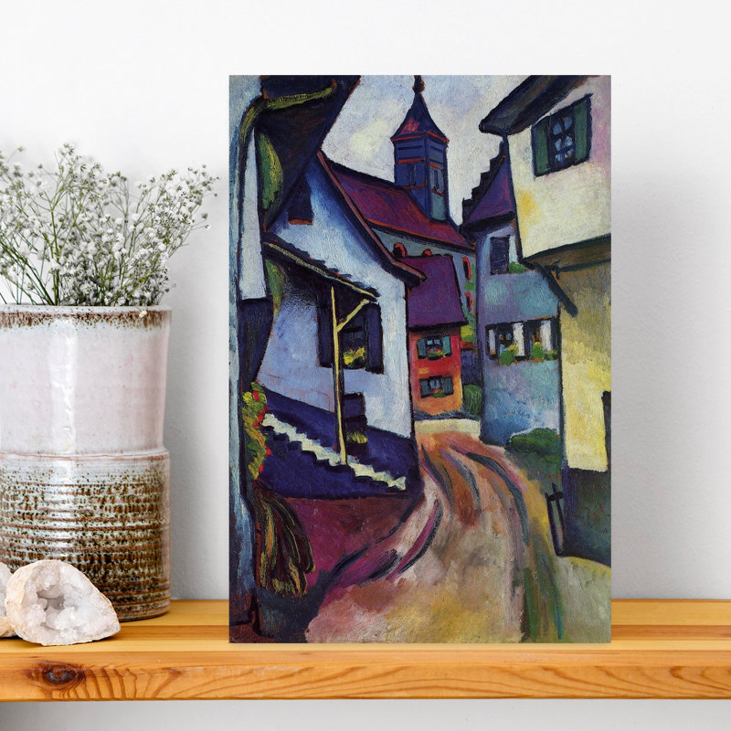 Street with Church In Kandern Classic Modern Violet Architecture, impression d'art mural, H 18 po x l 12 po