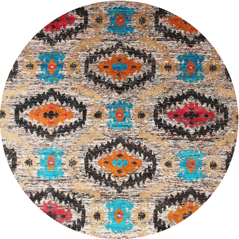 Tapis noir/orange/rouge contemporaine, Rond 3 pi