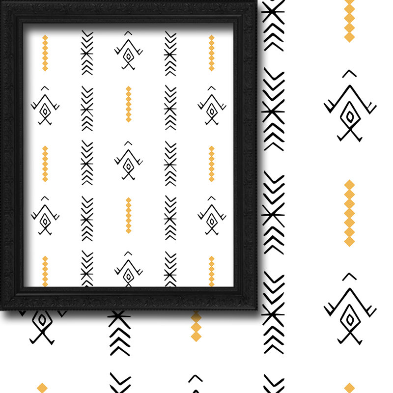 Ethnic Decor Pattern Lined Single Panel Curtain, White, 52" W x 45" L
