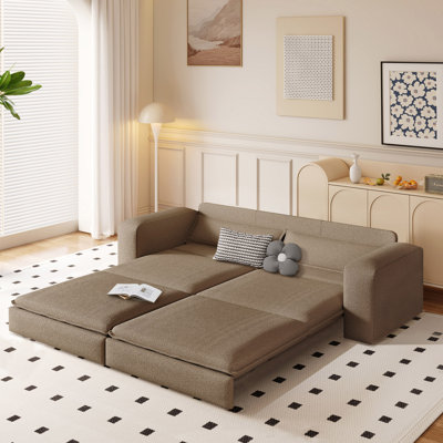 93" King Size Sleeper Sofa Bed, Pull Out Sofa Bed, 3 In 1 Convertible Sleeper Sofa, Chaise Lounge,3 Seat Teddy Couch With 2 Lumbar Pillows