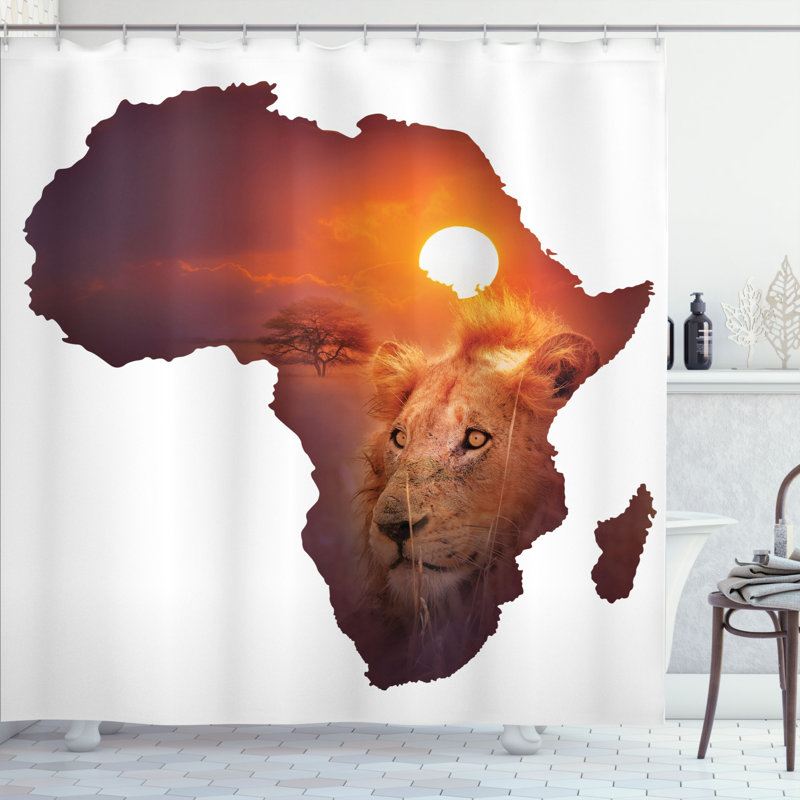 Ensemble de rideau de douche et crochets safari, H 75 po x l 69 po