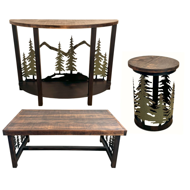 ENSEMBLE DE TABLE ARBRE 1-CAFÉ BRUN SIENNE / ARGENT BRUT MÉTAL BRUT 1- TABLETTE DE SOFA DEMI LOON 2- TABLETTES