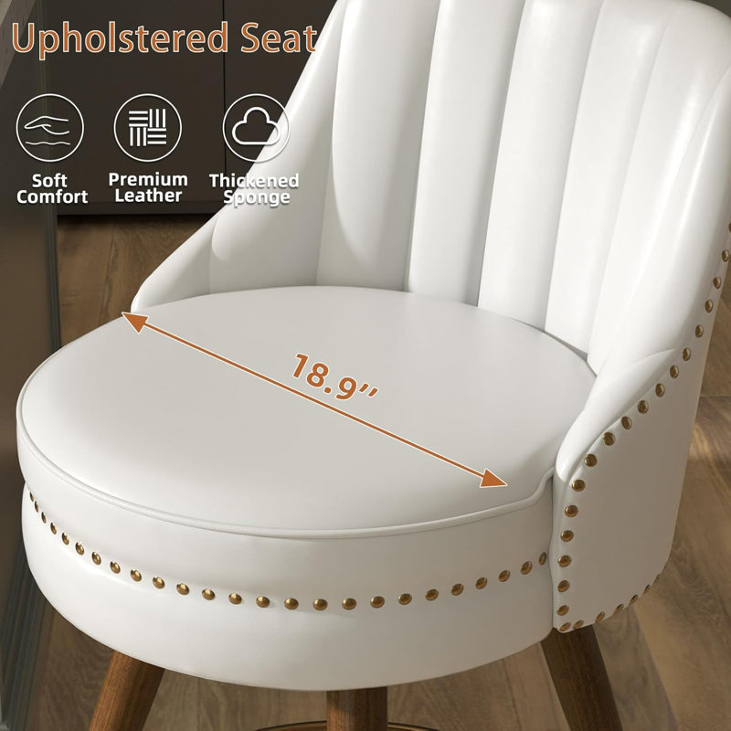 Markelian Counter Height Bar Stools Set of 4 with Backs, 24" Swivel Bar Stools with Wood Legs for Kitchen, 4, White/Gold