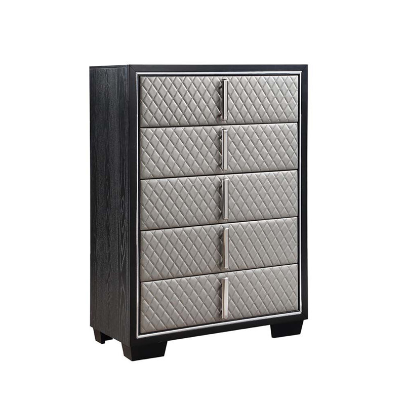 Commode rembourrée 5 tiroirs Coalmont en argent et noir