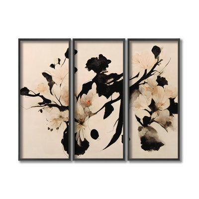 Nature Inspired Cherry Blossom Branch by Treechild- 3 Piece Framed Artwork Set on Paper
