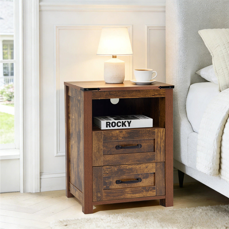 Nightstand Set Of 2 ,Side Table With 2 Drawers Storage Cabinet For Bedroom, Living Room, Brown, Set of 2