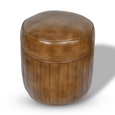 46cm Wide Genuine Leather Pouffe Ottoman
