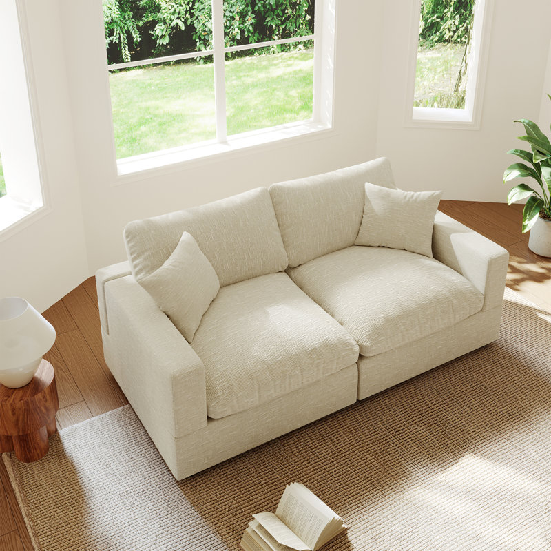 Upholstered Sofa, Cloud Couch Modular Sectional Sofa Couch For Living Room Bedroom, 24.8" H x 67" W x 28.3" D, 2, Beige