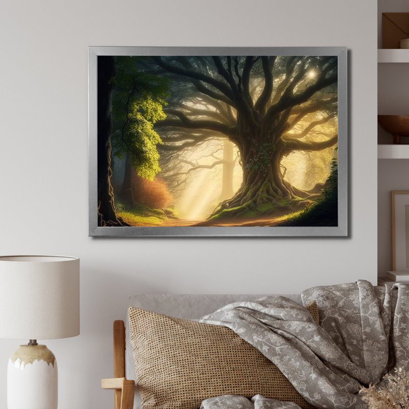 Soleil sur les branches d'un arbre majestueux sur toile, H 34 po x l 44 po x P 1,5 po, Cadre photo argenté