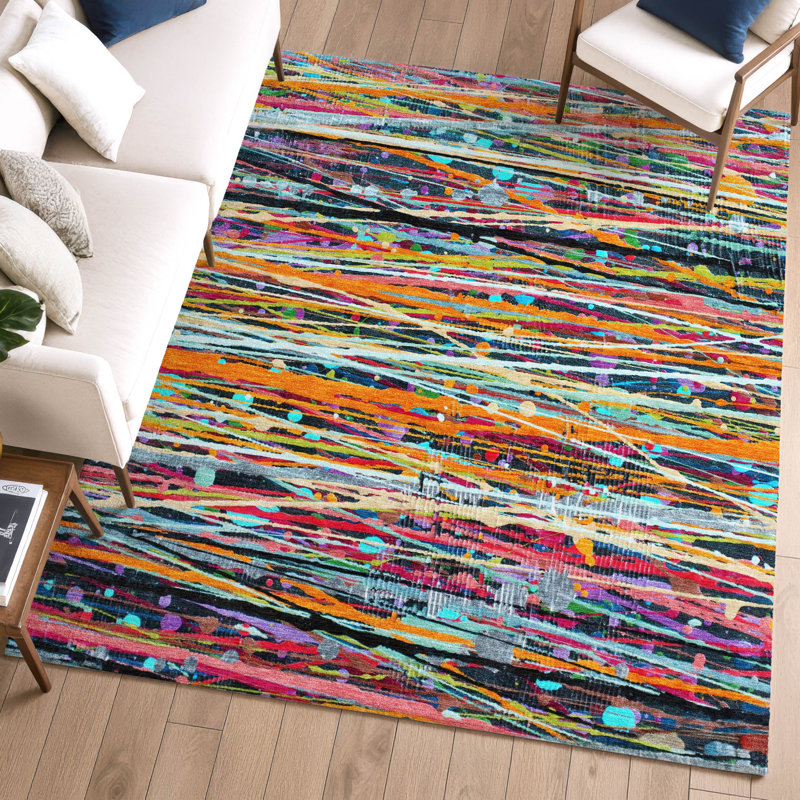 Tapis à rayures lavables à la machine de qualité supérieure Mayfield AMF2125, Orange, 5 pi x 7 pi 6 po