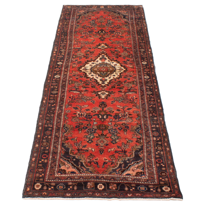 Tapis rouge unique noué à la main 3 pi 7 po x 10 pi 4 po One Of Kind